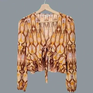 Bar III V-Neck Boho Tied Cropped Blouse Size XS